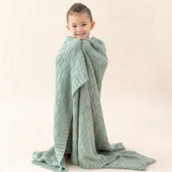 Kyte Baby Chunky Knit Basket Weave Toddler Blanket in Thyme Outlet