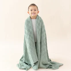 Kyte Baby Chunky Knit Basket Weave Toddler Blanket in Thyme Outlet