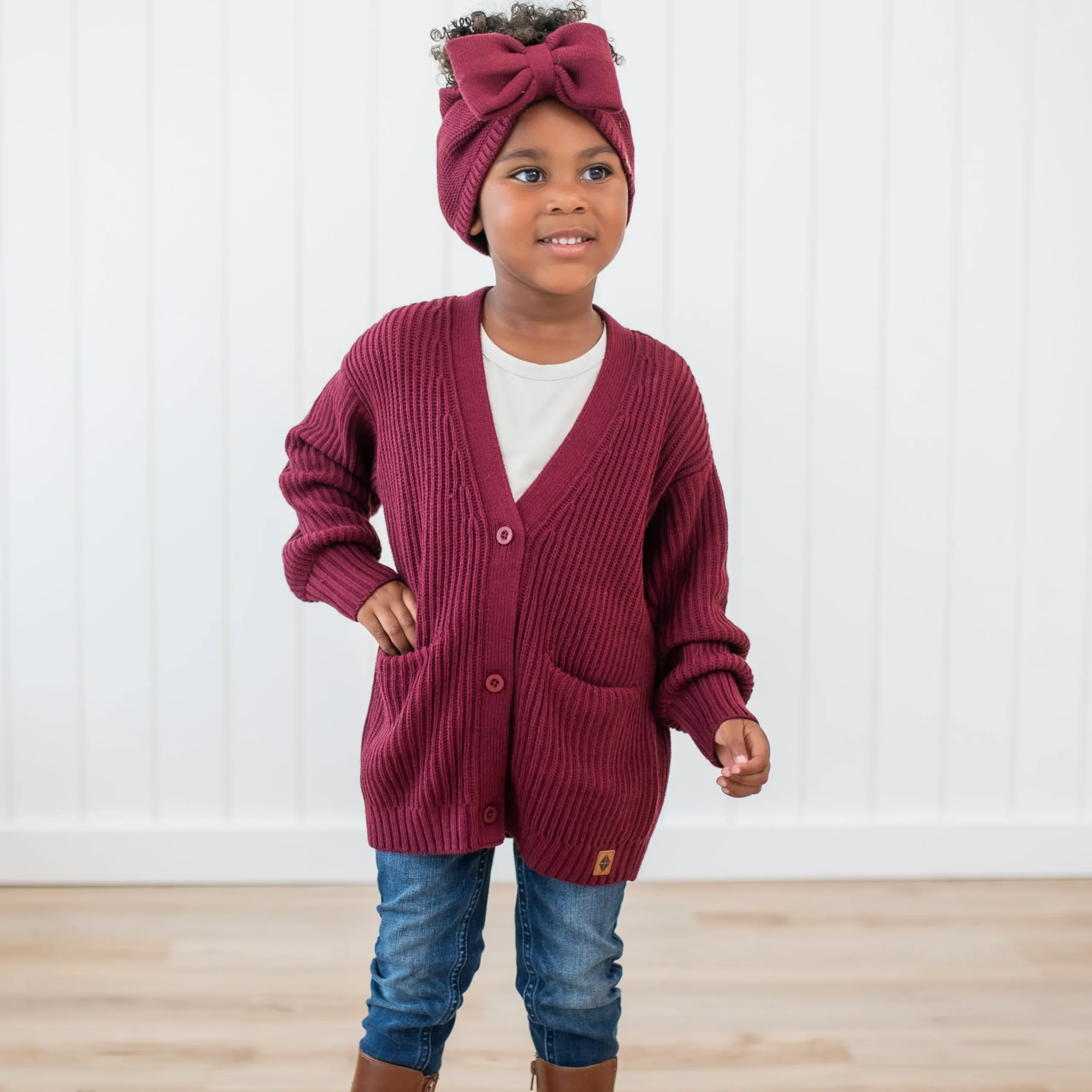 Kyte Baby Chunky Knit Oversized Cardigan in Burgundy Outlet