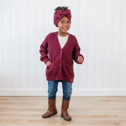 Kyte Baby Chunky Knit Oversized Cardigan in Burgundy Outlet