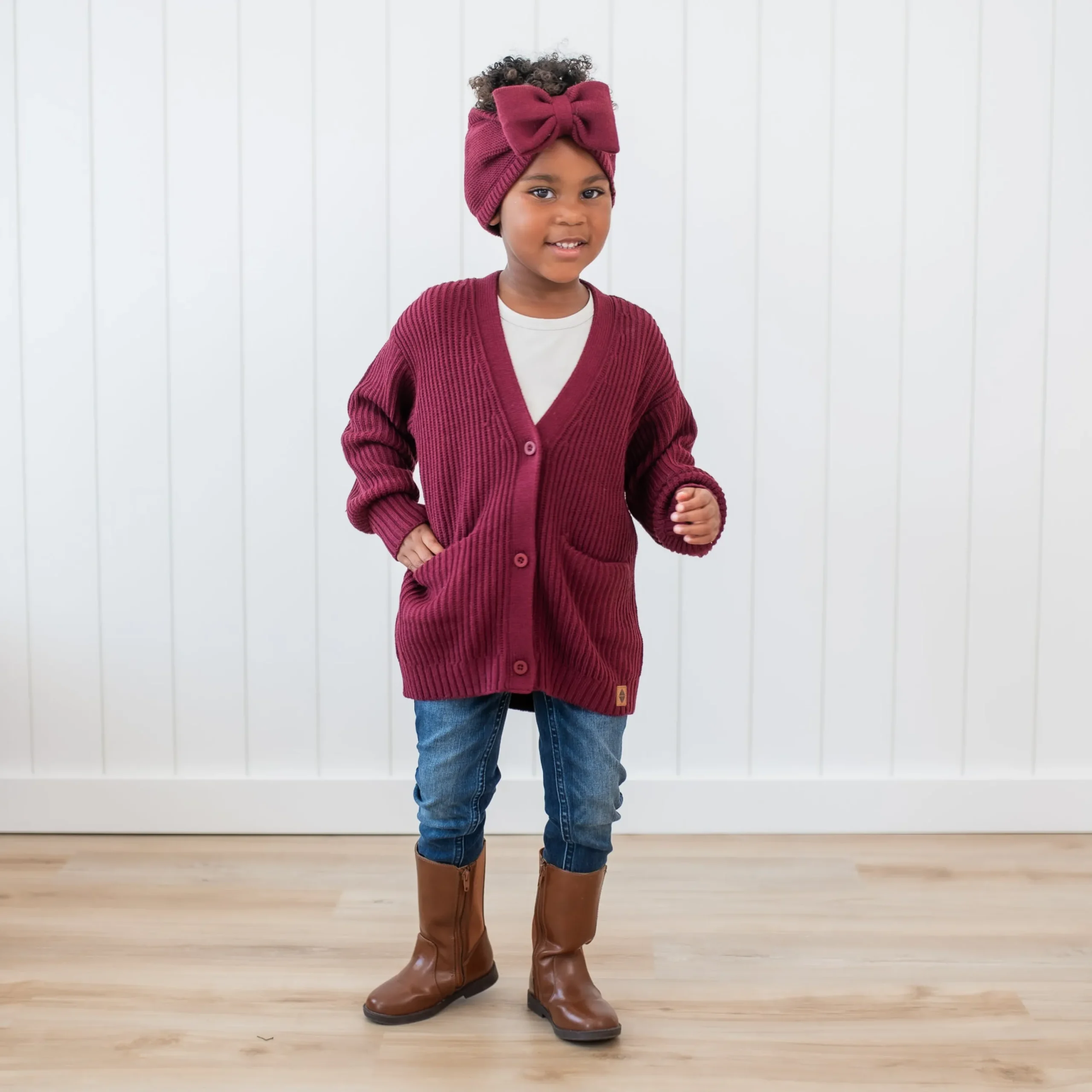 Kyte Baby Chunky Knit Oversized Cardigan in Burgundy Outlet