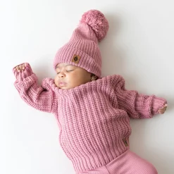 Kyte Baby Chunky Knit Pom Beanie in Apple Blossom Sale