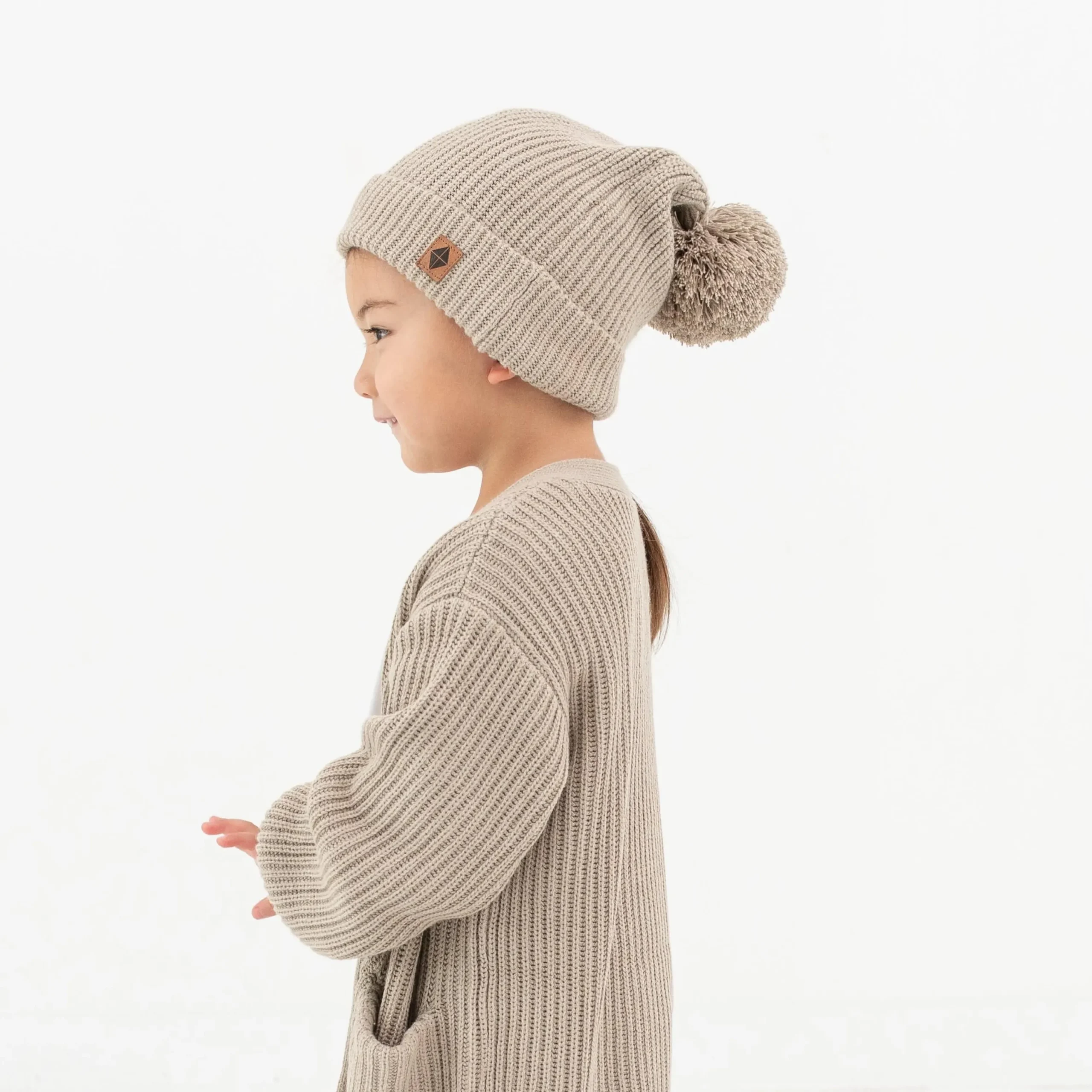 Kyte Baby Chunky Knit Pom Beanie in Almond Hot