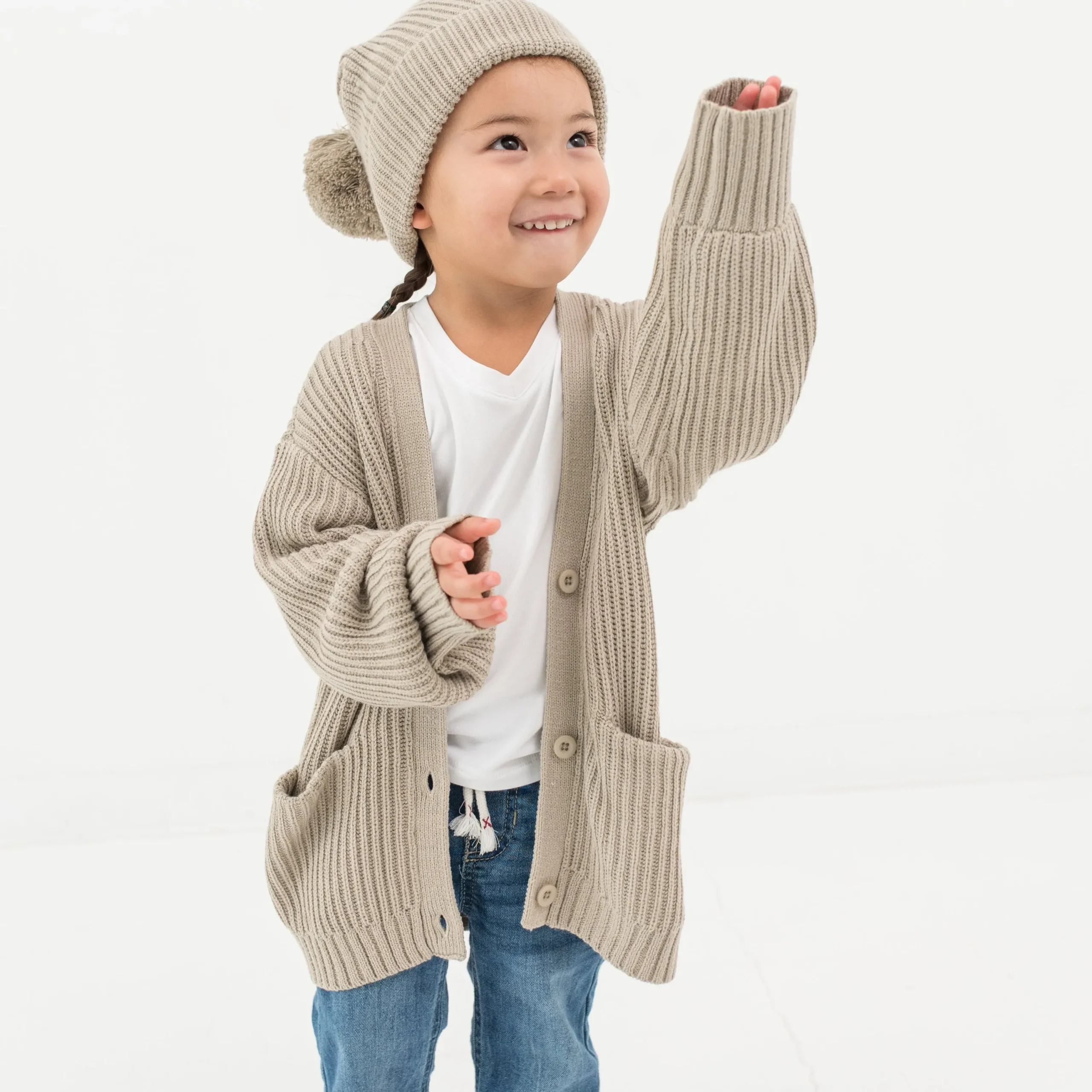 Kyte Baby Chunky Knit Pom Beanie in Almond Hot