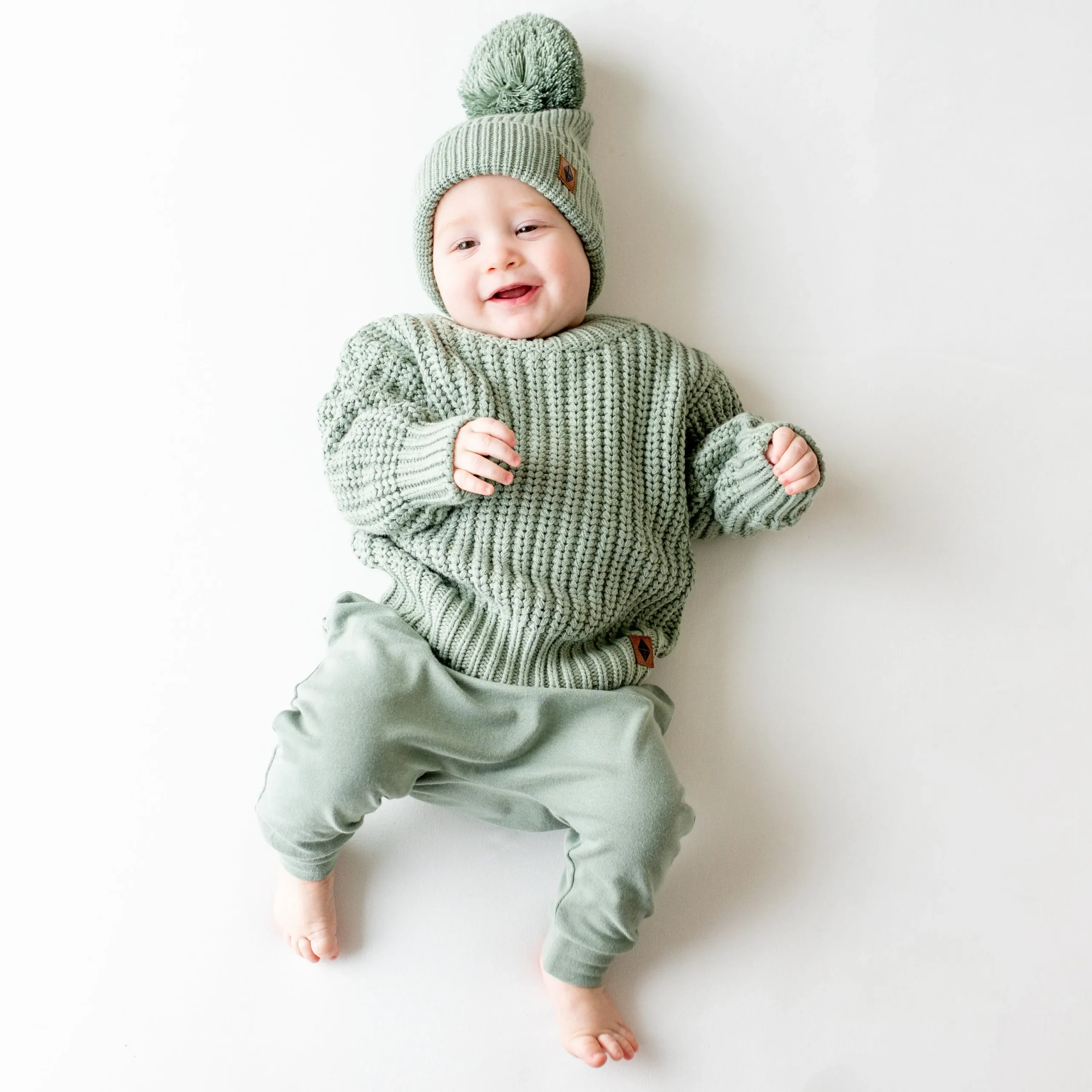 Kyte Baby Chunky Knit Pom Beanie in Thyme