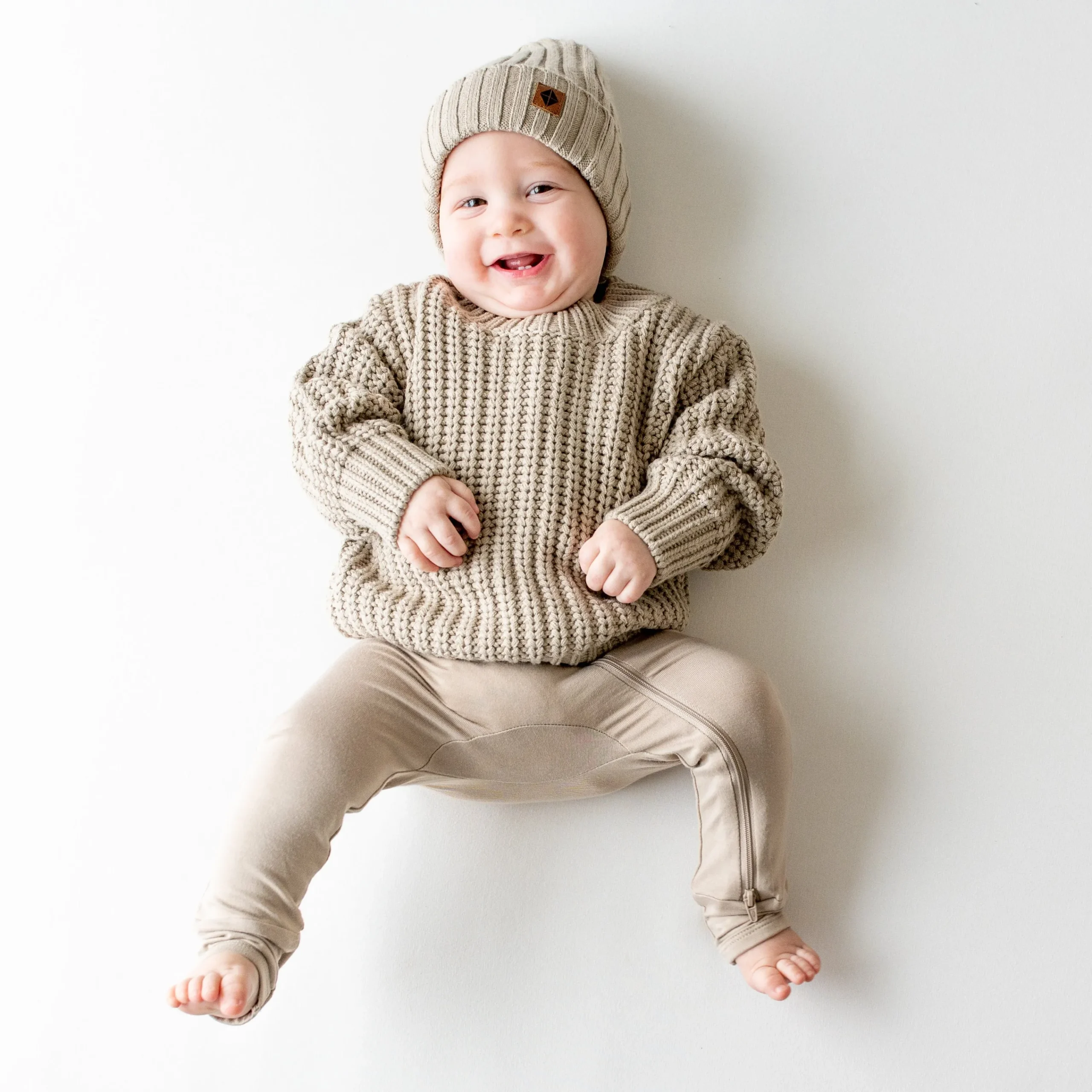 Kyte Baby Chunky Knit Ribbed Beanie in Almond Discount