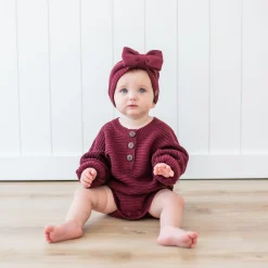 Kyte Baby Chunky Knit Romper in Burgundy Best