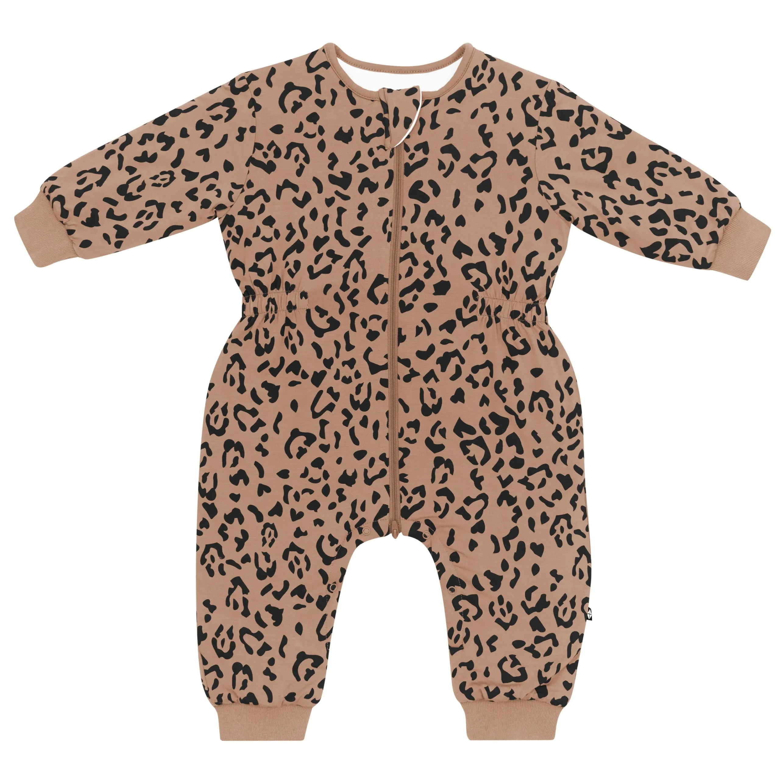 Kyte Baby Cozy Playsuit in Latte Leopard Clearance