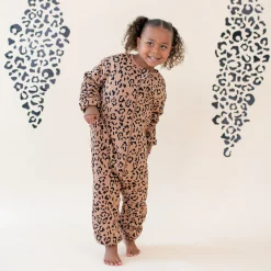 Kyte Baby Cozy Playsuit in Latte Leopard Clearance