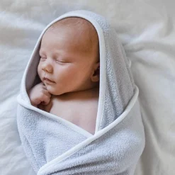 Kyte Baby Hooded Bath Towel in Storm with Cloud Trim New