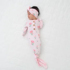 Kyte Baby Knotted Gown with Bow Set in Sakura Peony Sale