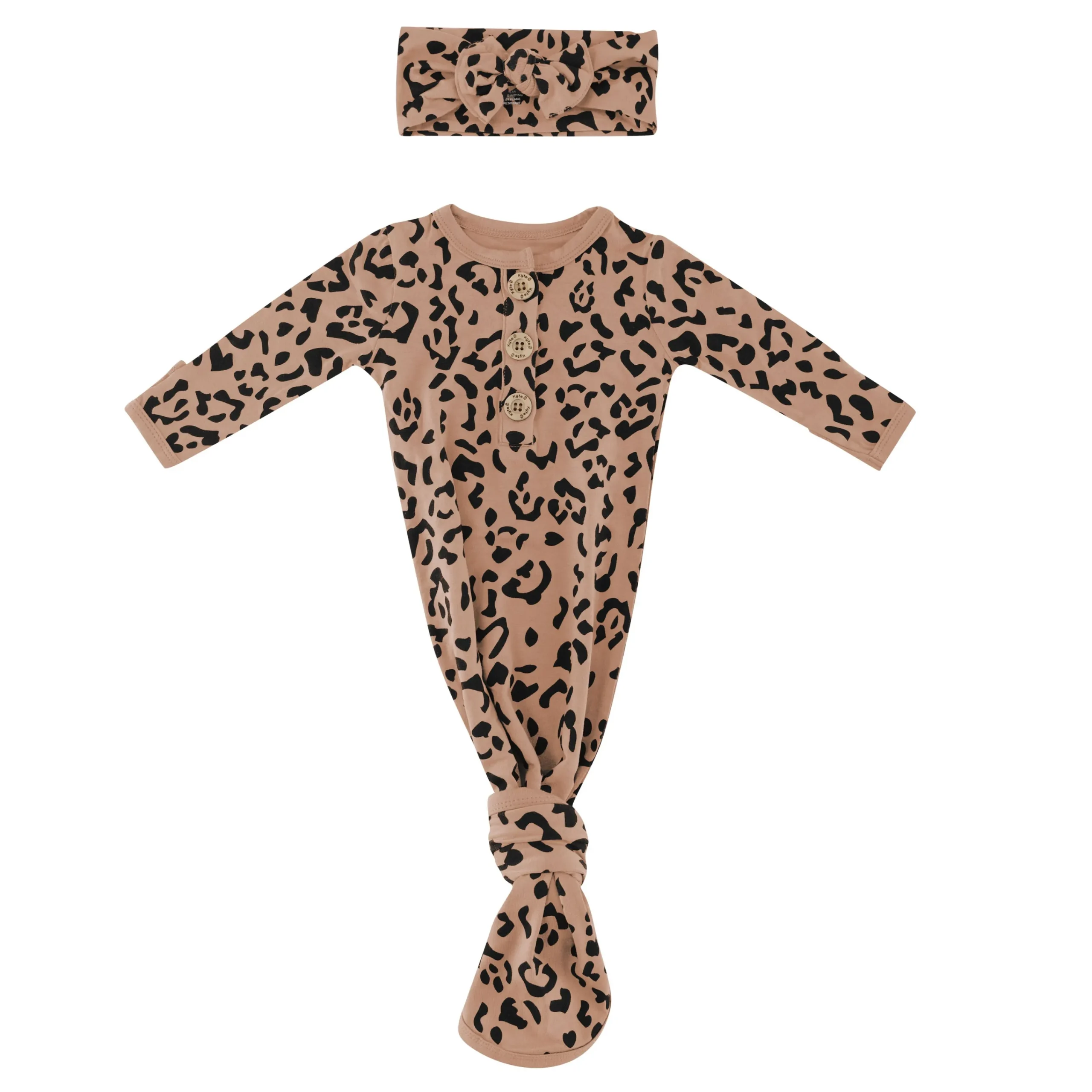 Kyte Baby Knotted Gown with Bow Set in Latte Leopard Online