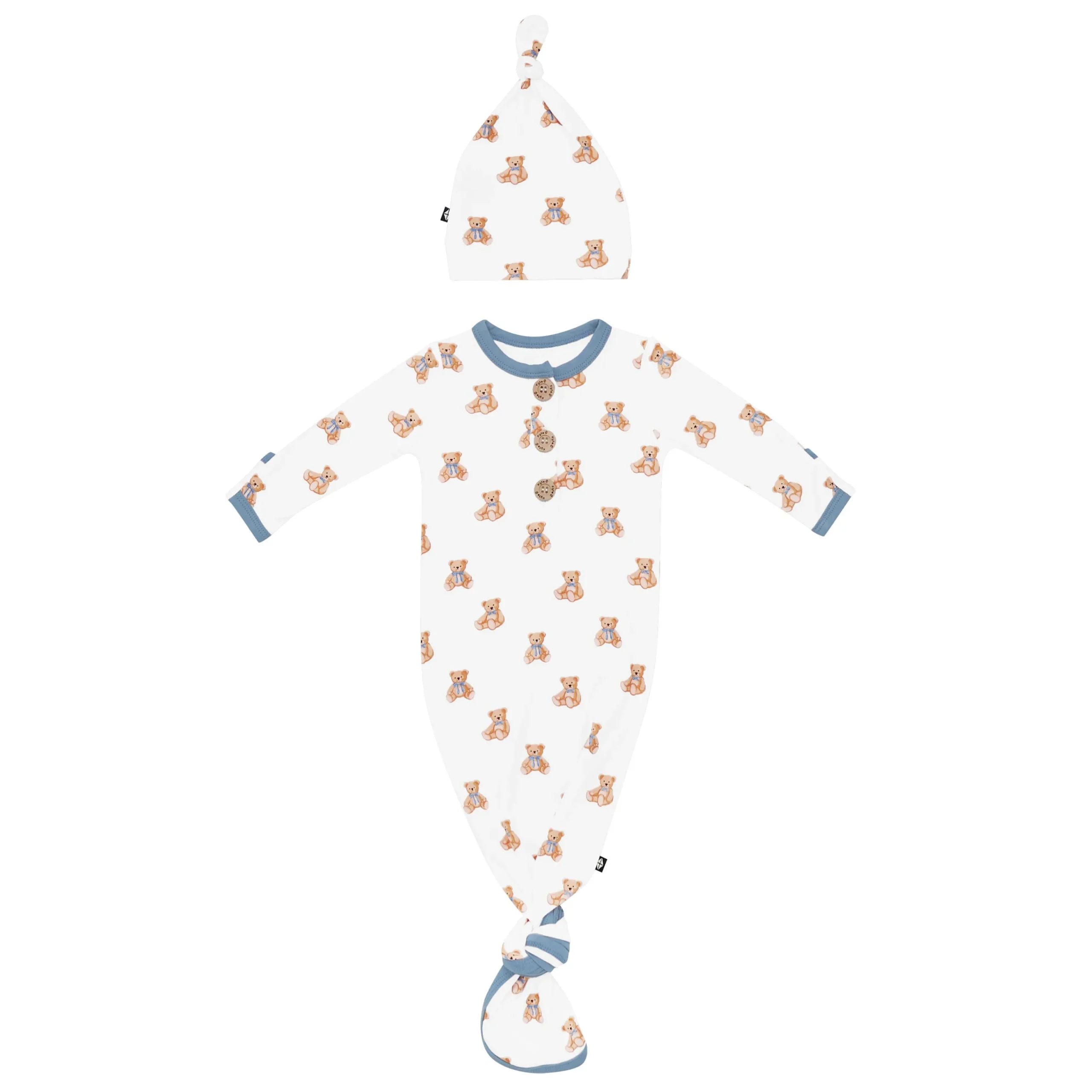 Kyte Baby Knotted Gown with Hat Set in Teddy Bear