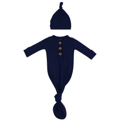 Kyte Baby Knotted Gown with Hat Set in Navy Clearance