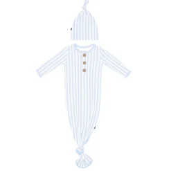 Kyte Baby Knotted Gown with Hat Set in Small Mist Stripe