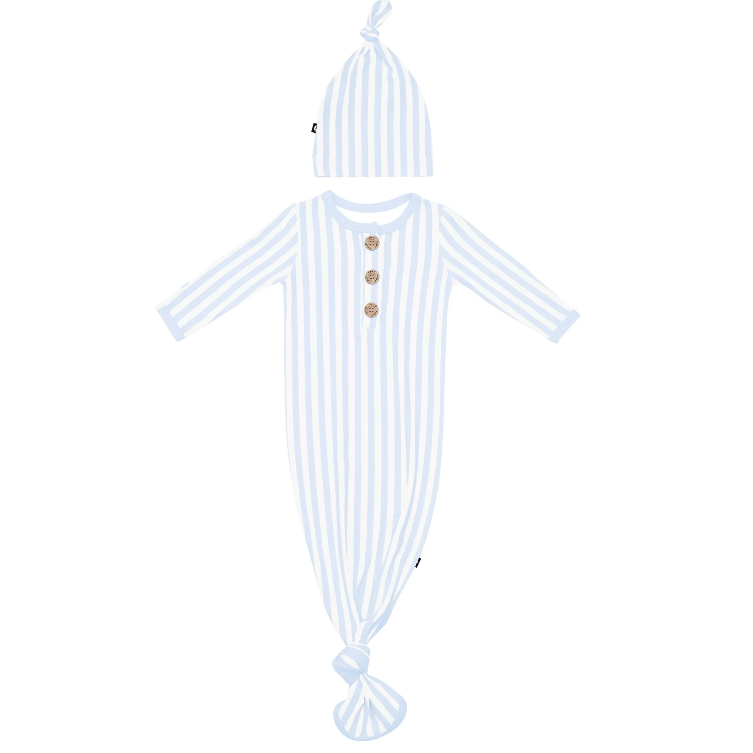 Kyte Baby Knotted Gown with Hat Set in Small Mist Stripe