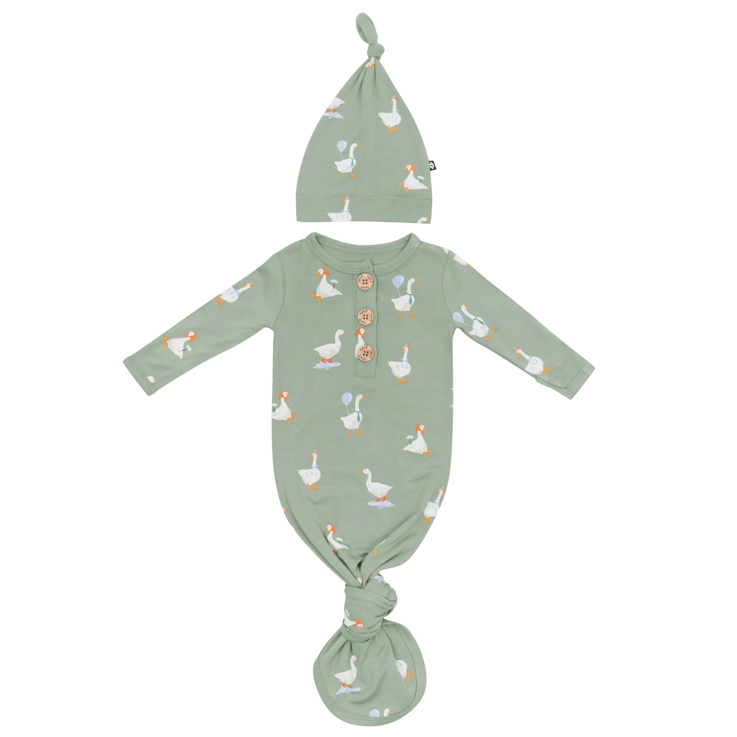 Kyte Baby Knotted Gown with Hat Set in Silly Goose Hot