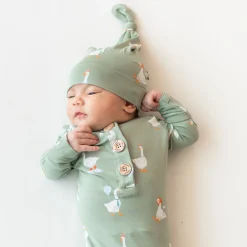 Kyte Baby Knotted Gown with Hat Set in Silly Goose Hot