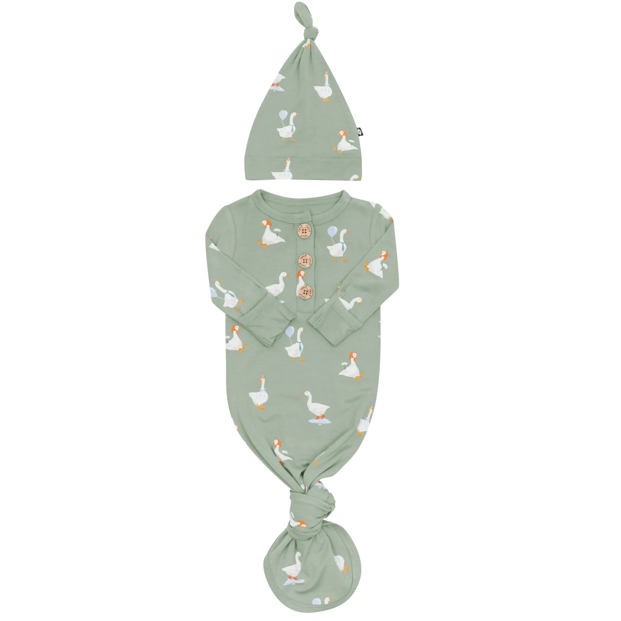 Kyte Baby Knotted Gown with Hat Set in Silly Goose Hot