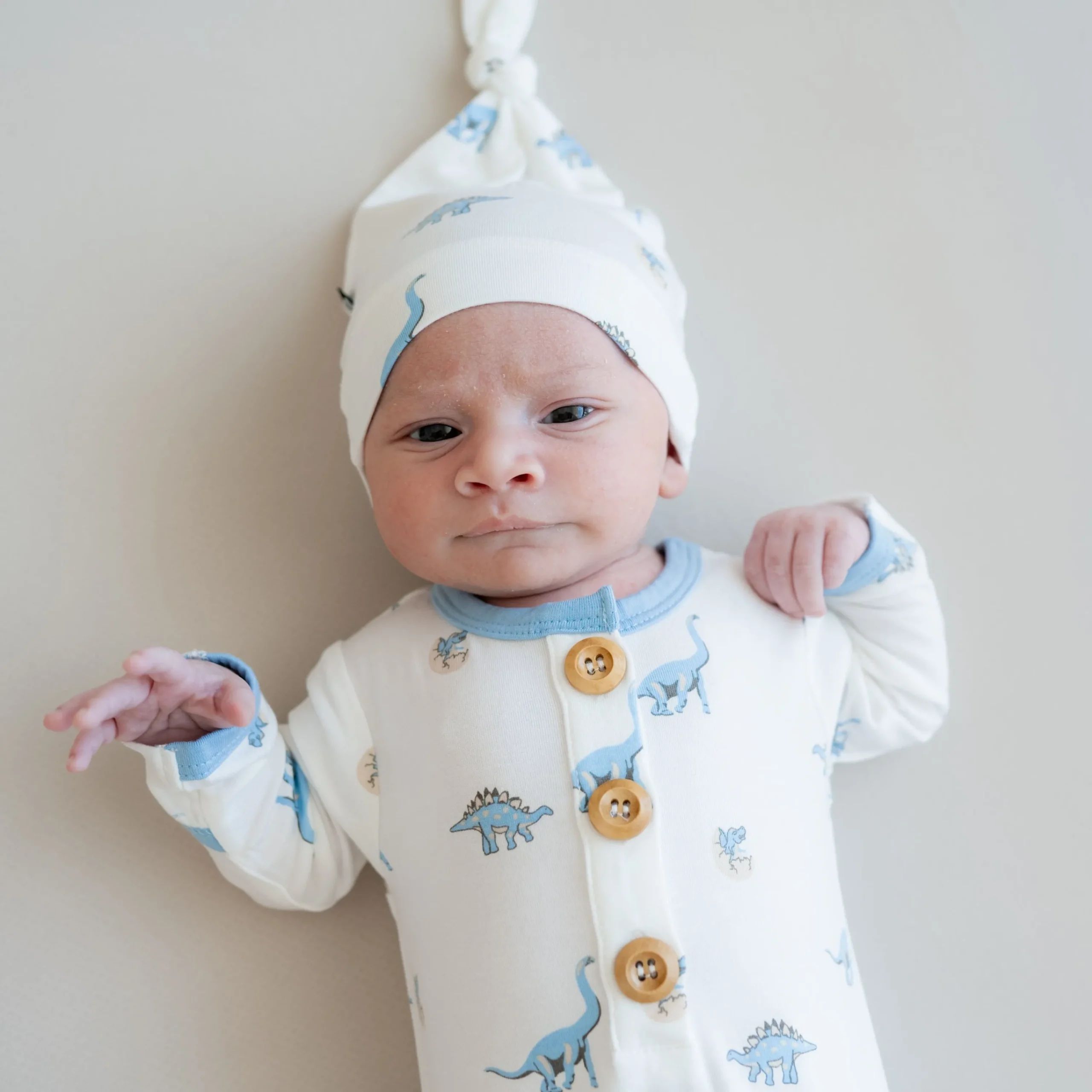 Kyte Baby Knotted Gown with Hat Set in Jurassic Hot