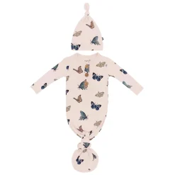 Kyte Baby Knotted Gown with Hat Set in Blush Butterfly Best