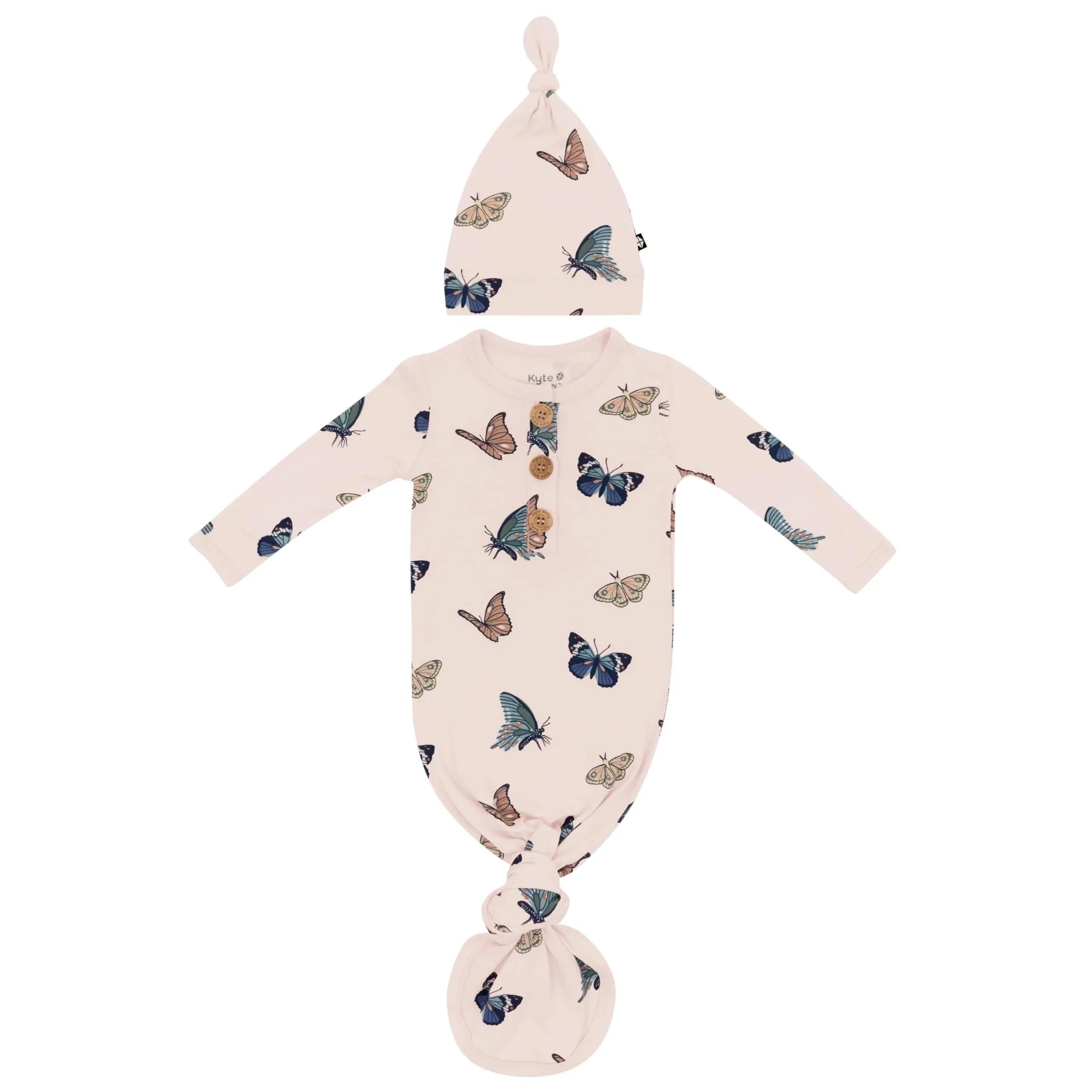 Kyte Baby Knotted Gown with Hat Set in Blush Butterfly Best
