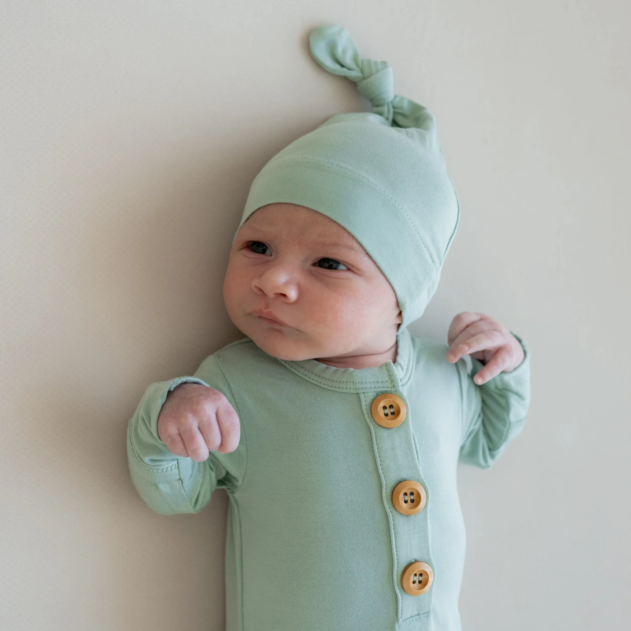Kyte Baby Knotted Gown with Hat Set in Sage Clearance