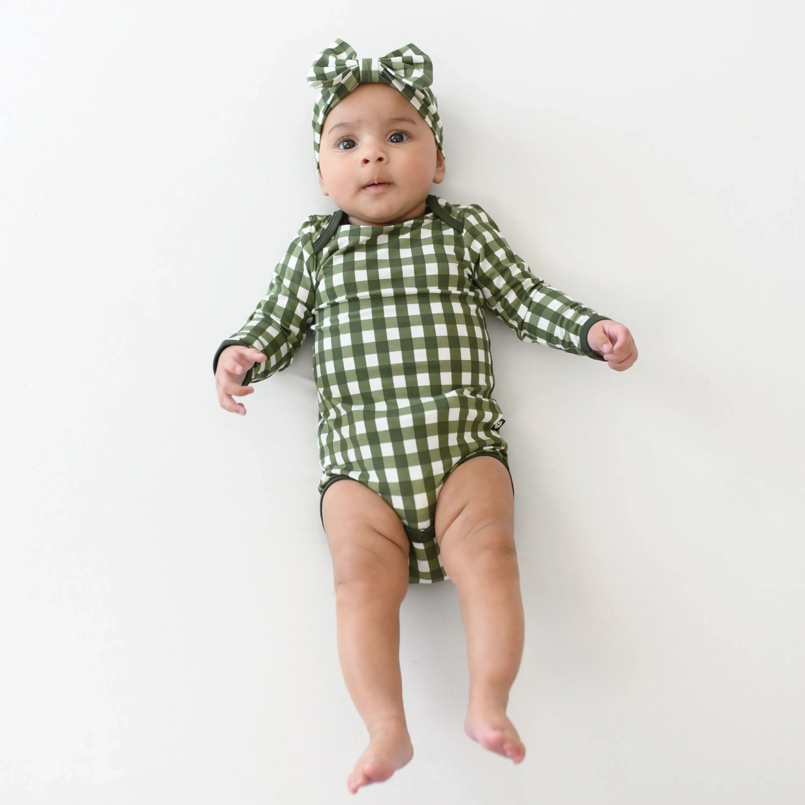 Kyte Baby Long Sleeve Bodysuit in Gingham Fir Discount