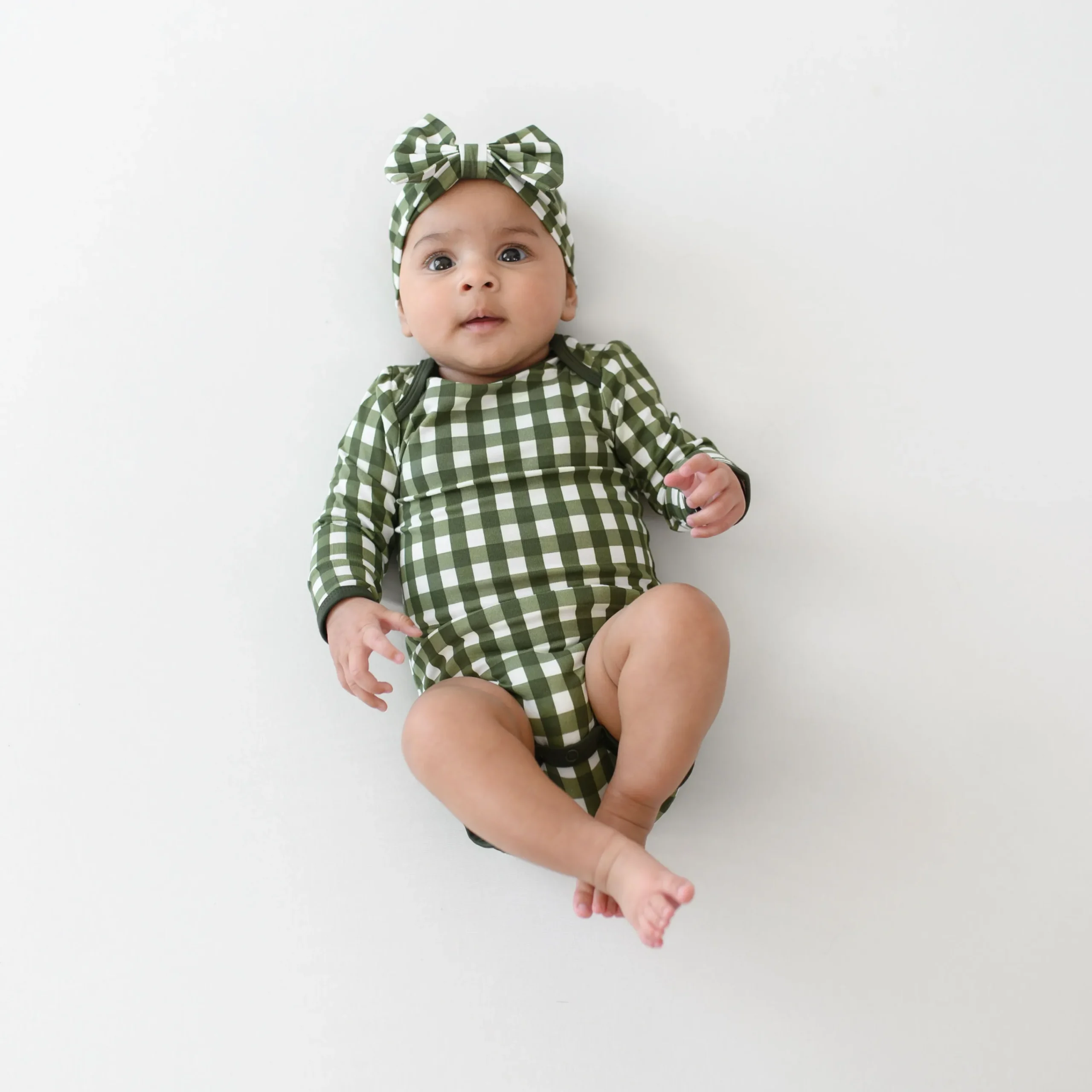 Kyte Baby Long Sleeve Bodysuit in Gingham Fir Discount