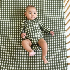 Kyte Baby Long Sleeve Bodysuit in Gingham Fir Discount