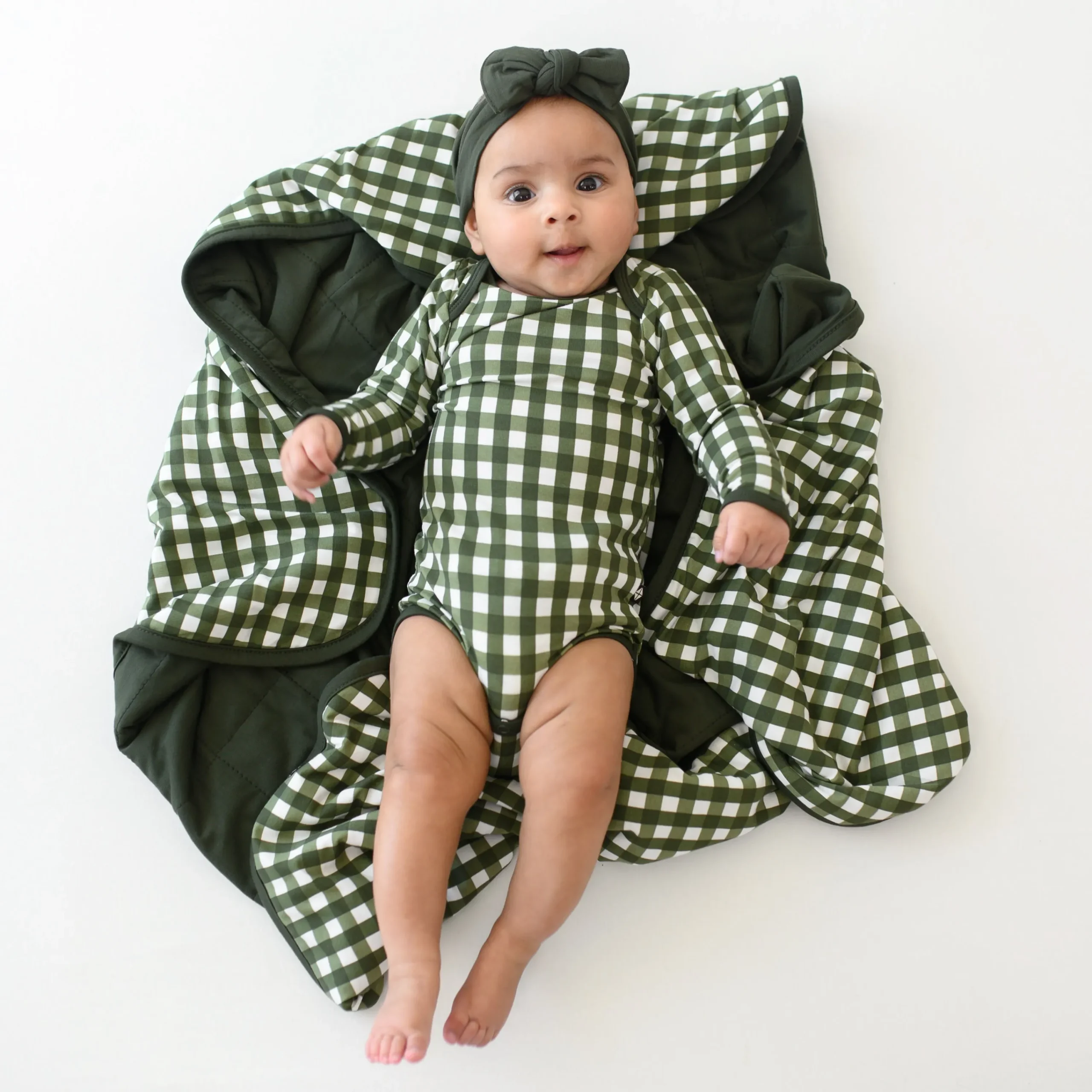 Kyte Baby Long Sleeve Bodysuit in Gingham Fir Discount
