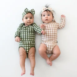 Kyte Baby Long Sleeve Bodysuit in Gingham Fir Discount