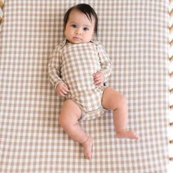 Kyte Baby Long Sleeve Bodysuit in Gingham Bisque Discount