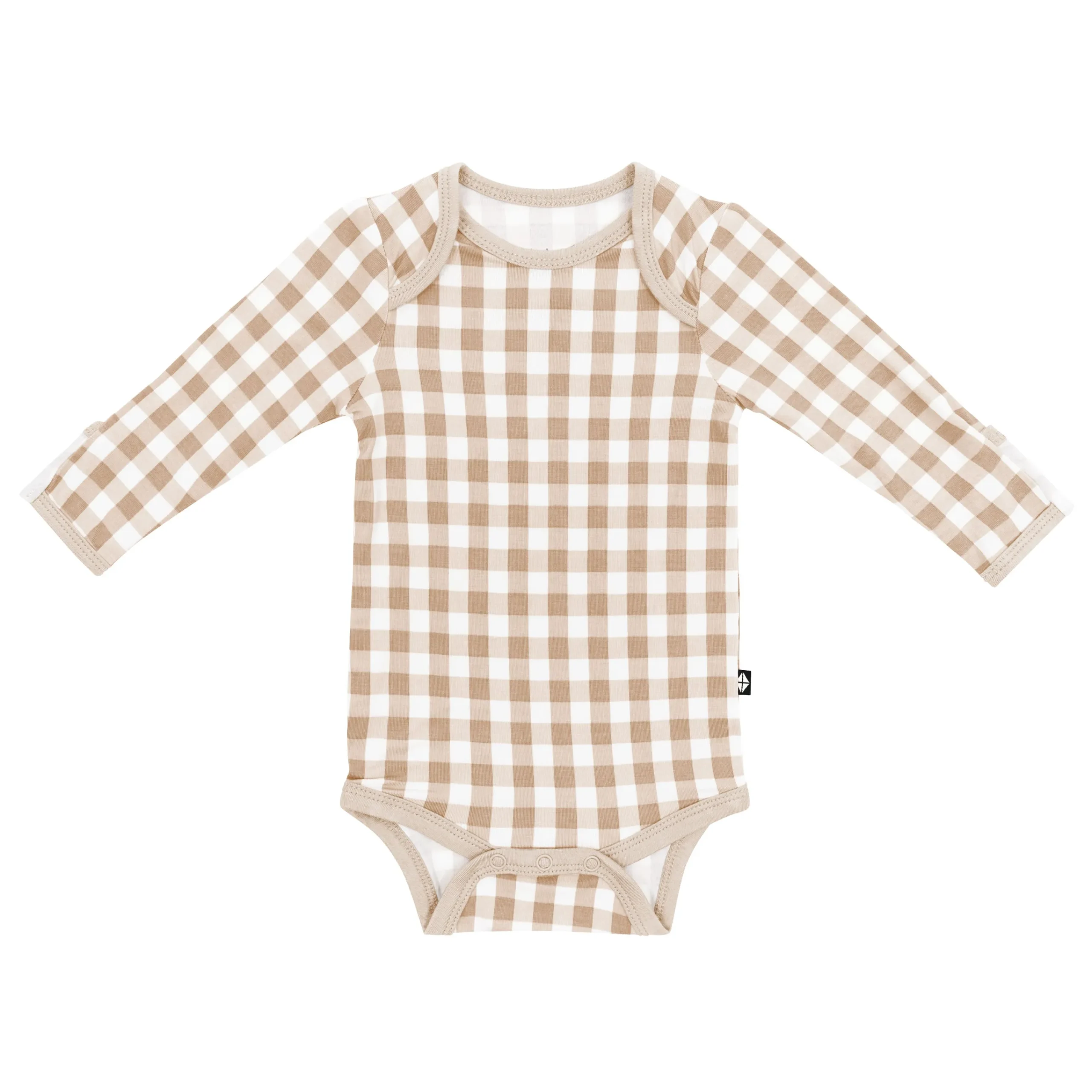 Kyte Baby Long Sleeve Bodysuit in Gingham Bisque Discount