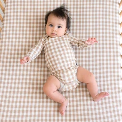 Kyte Baby Long Sleeve Bodysuit in Gingham Bisque Discount