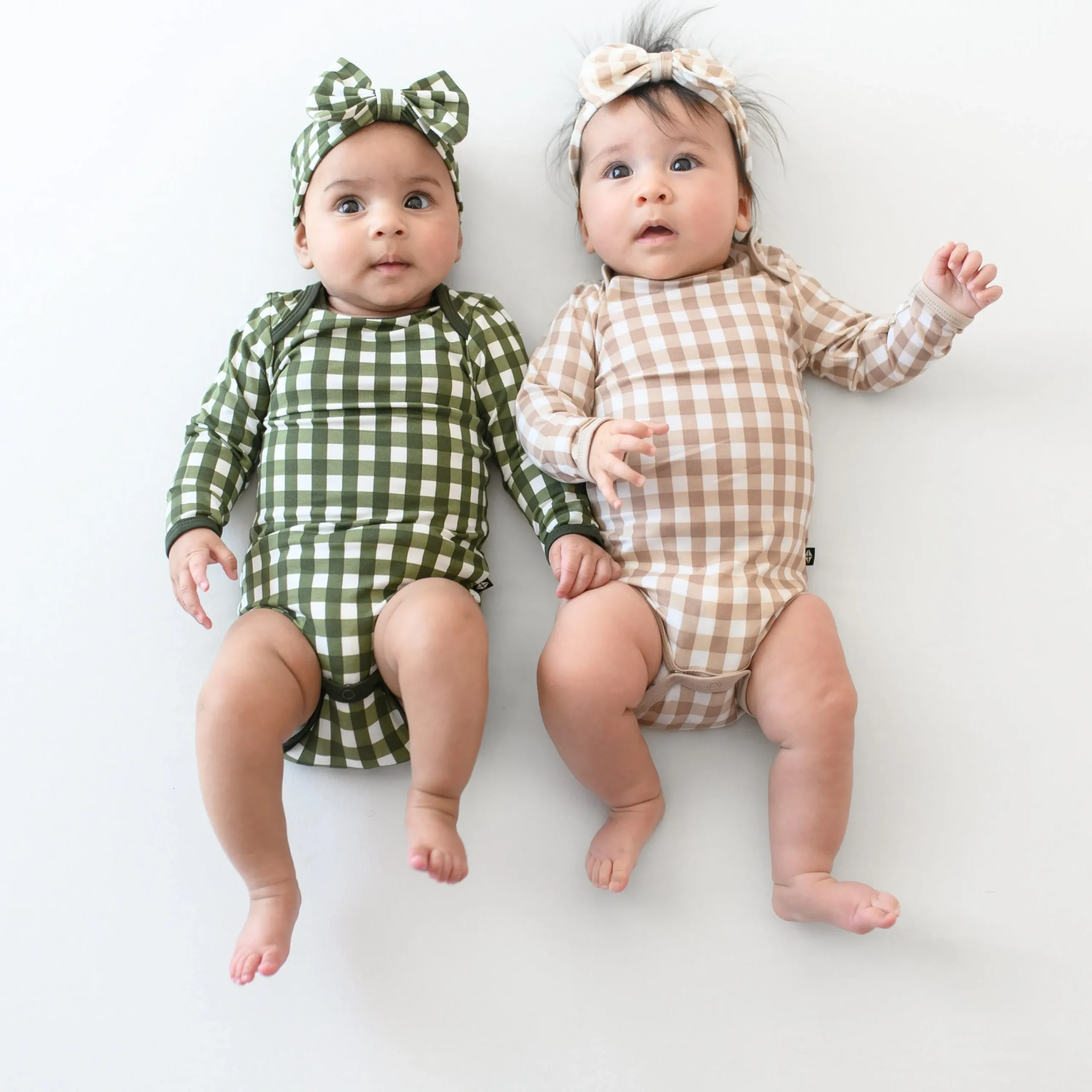 Kyte Baby Long Sleeve Bodysuit in Gingham Bisque Discount
