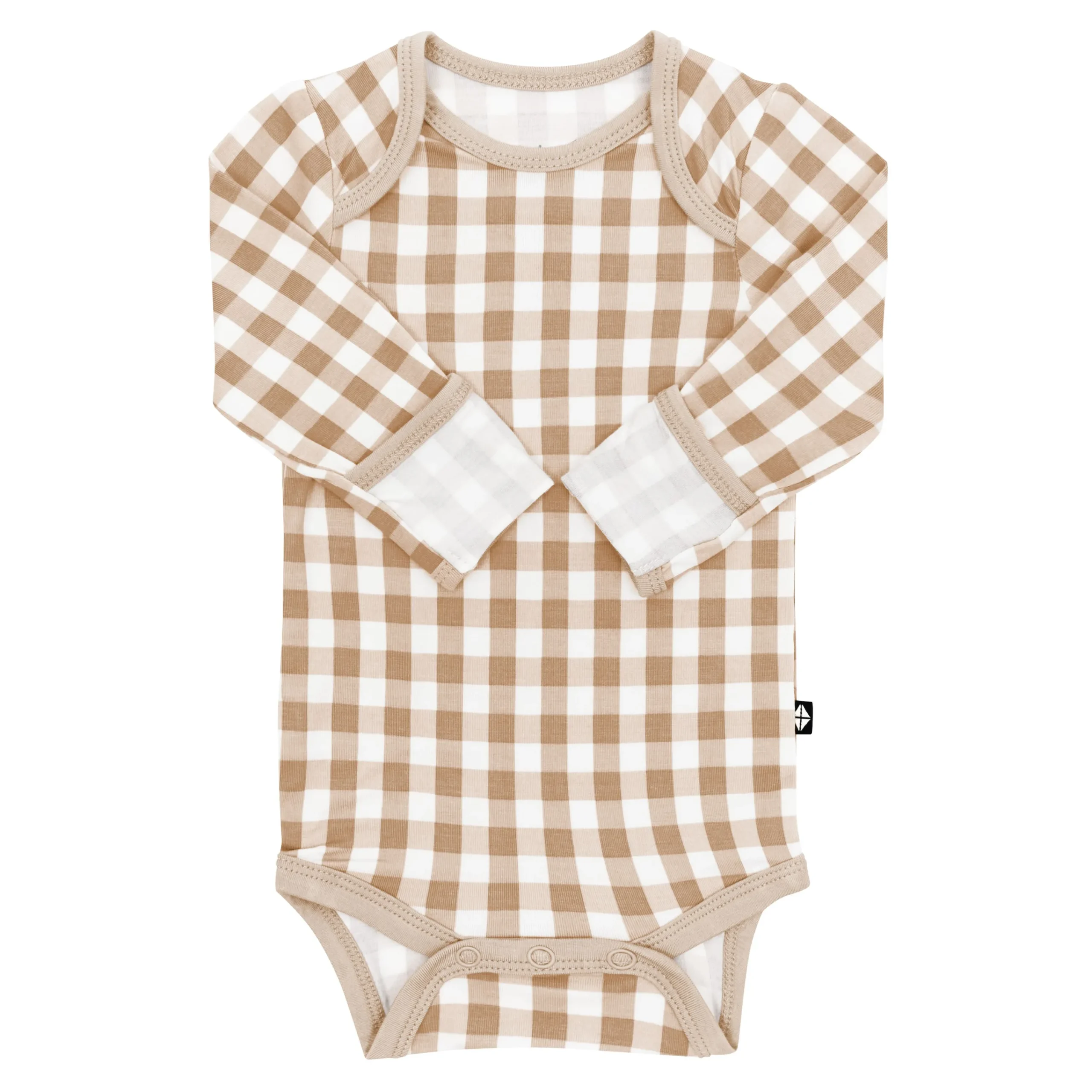 Kyte Baby Long Sleeve Bodysuit in Gingham Bisque Discount