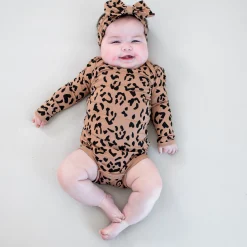 Kyte Baby Long Sleeve Bodysuit in Latte Leopard Best