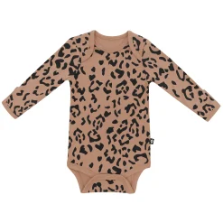 Kyte Baby Long Sleeve Bodysuit in Latte Leopard Best