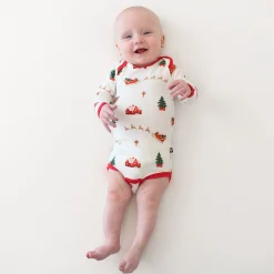 Kyte Baby Long Sleeve Bodysuit in Santa Sleigh New