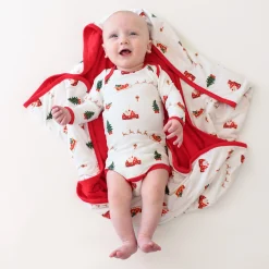 Kyte Baby Long Sleeve Bodysuit in Santa Sleigh New