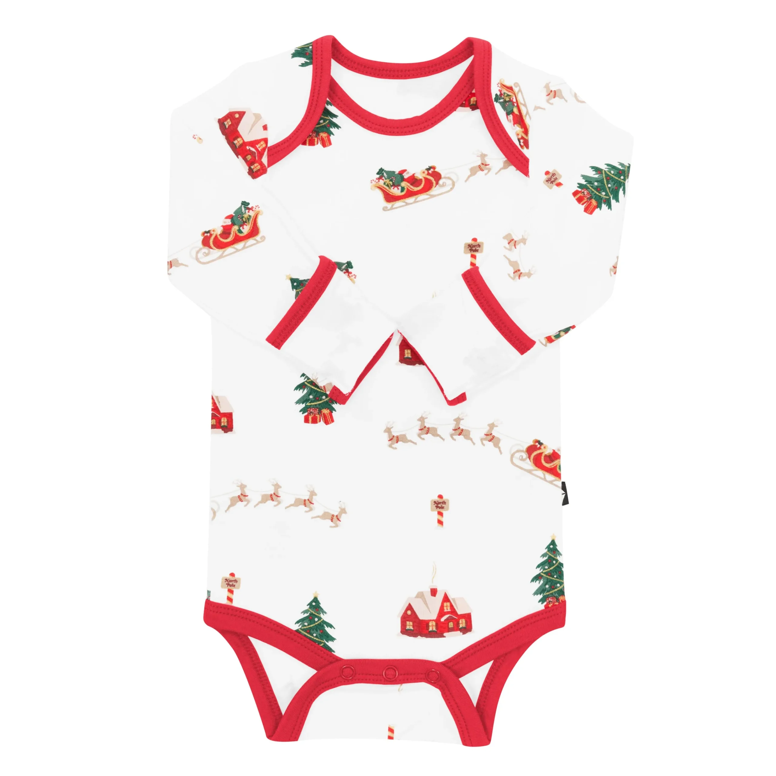 Kyte Baby Long Sleeve Bodysuit in Santa Sleigh New