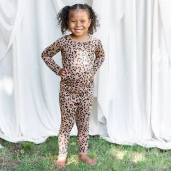 Kyte Baby Long Sleeve Pajamas in Latte Leopard Clearance