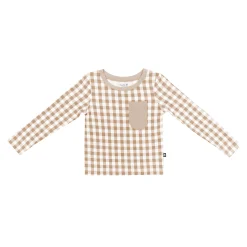 Kyte Baby Long Sleeve Toddler Crew Neck Tee in Gingham Bisque Sale