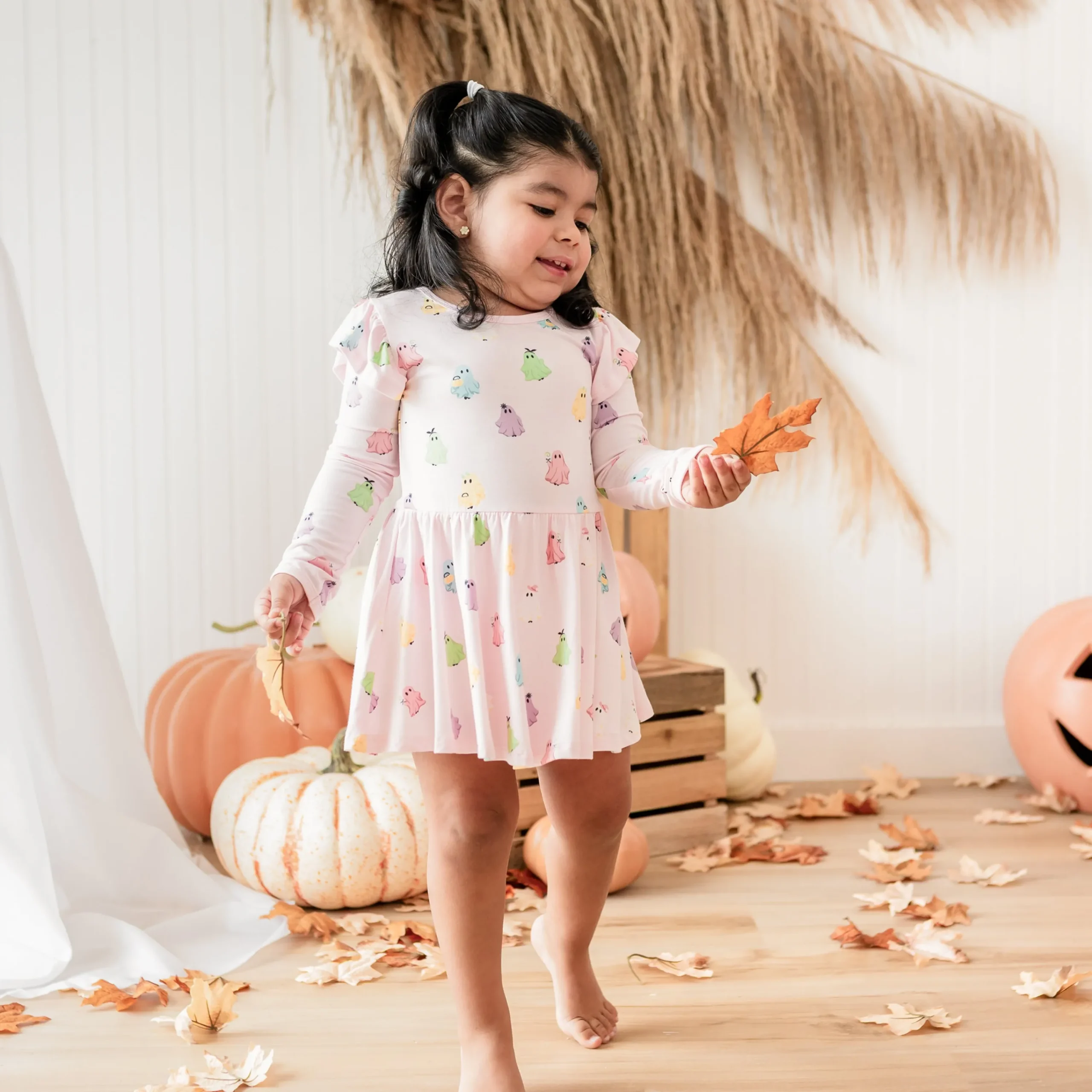 Kyte Baby Long Sleeve Twirl Bodysuit Dress in Pastel Ghost Discount