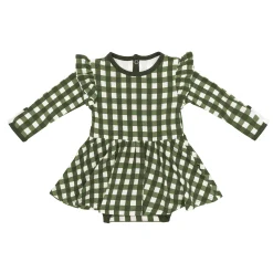 Kyte Baby Long Sleeve Twirl Bodysuit Dress in Gingham Fir Outlet