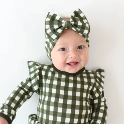 Kyte Baby Long Sleeve Twirl Bodysuit Dress in Gingham Fir Outlet