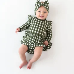 Kyte Baby Long Sleeve Twirl Bodysuit Dress in Gingham Fir Outlet