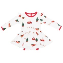Kyte Baby Long Sleeve Twirl Bodysuit Dress in Santa Sleigh New