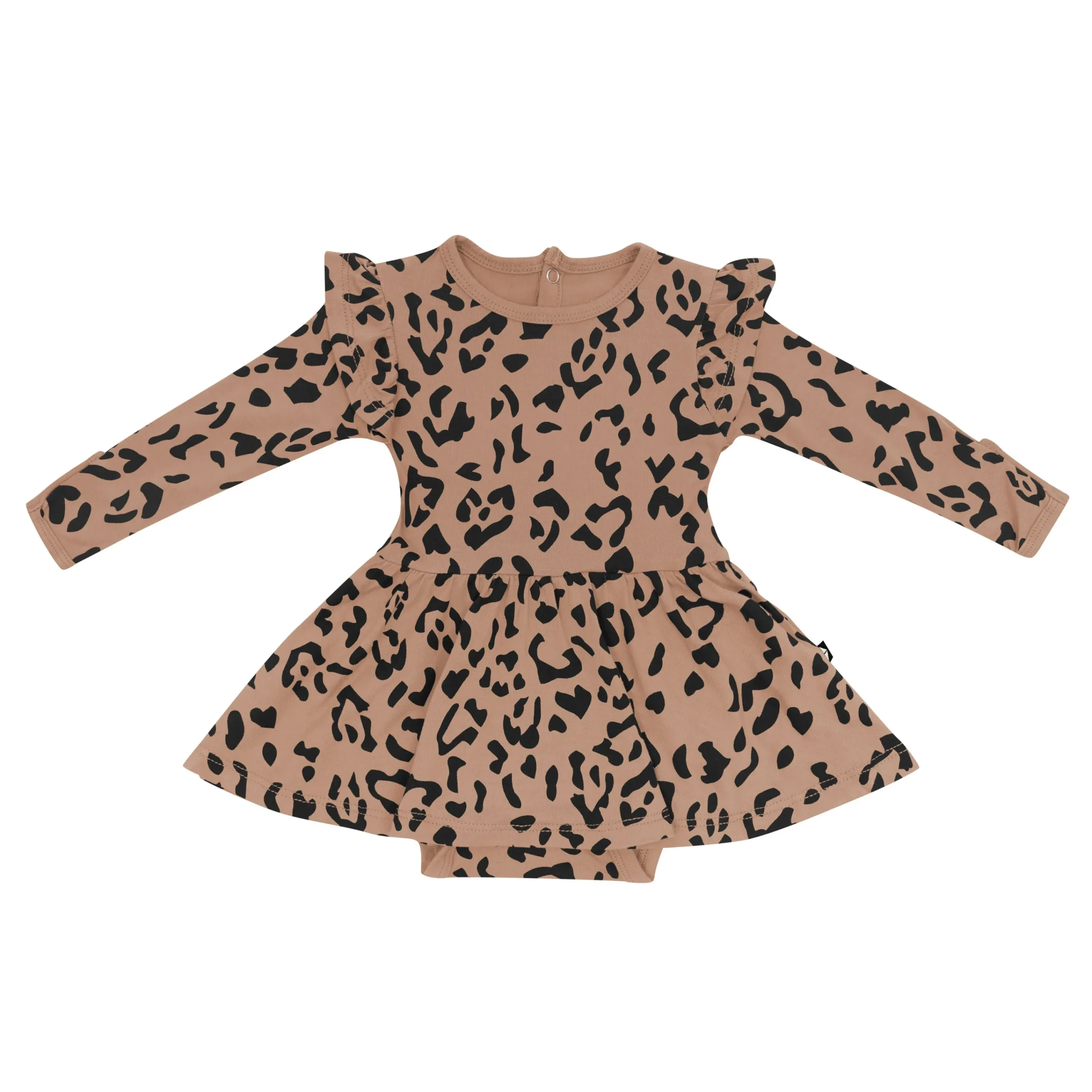 Kyte Baby Long Sleeve Twirl Bodysuit Dress in Latte Leopard Sale